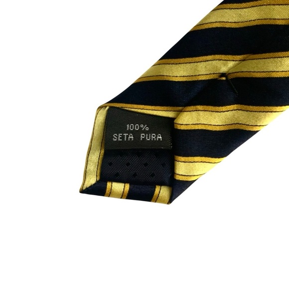 Marco Laurenti - Yellow Black Striped Tie - 100% Seta Pura Silk - Hand Sewn - Picture 4 of 5